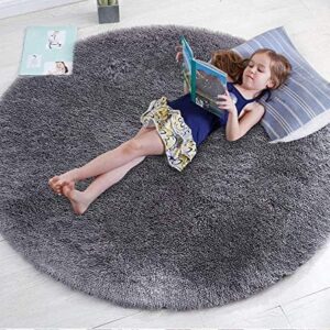 F R Creation Soft Fluffy Shag Area Rugs for Living Room, Shaggy Floor Carpet for Bedroom, Girls Carpets Kids Home Decor Rugs, Cute Luxury Non-Slip(4X4 Feet, Grey)