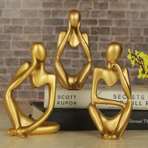 TIED RIBBONS Decorative Abstract Thinker Men Statue Set Of 3 Modern Art Showpiece Sculpture(Fantasy,Gold,13CmX6Cm)